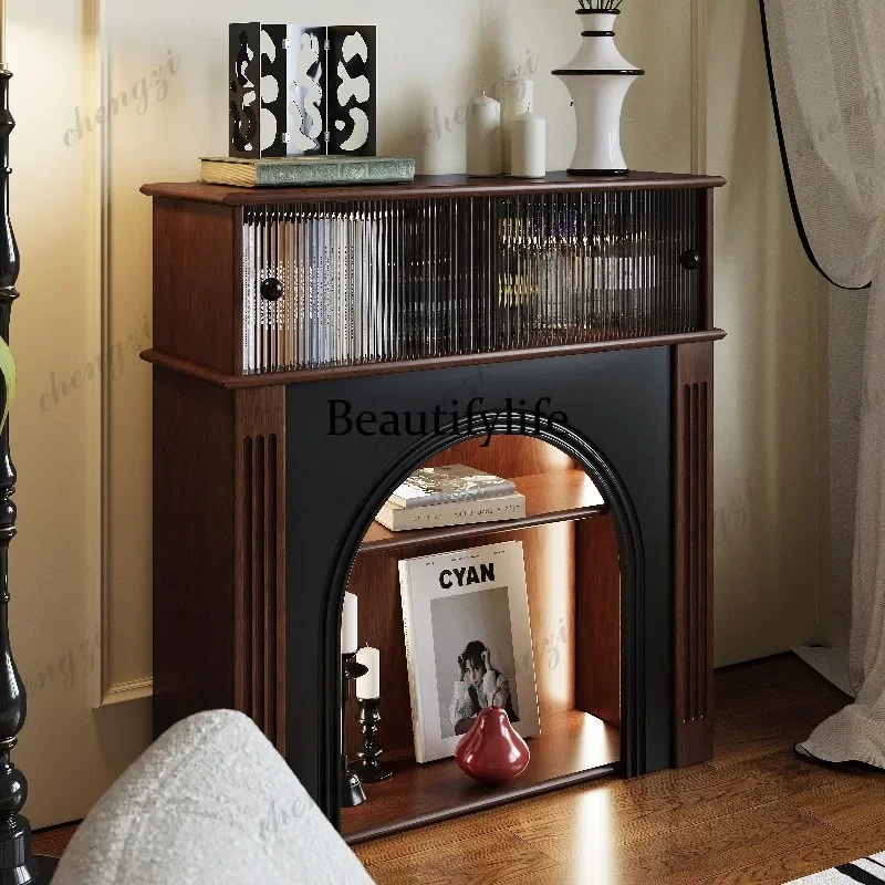 HR French retro solid wood mantel living room household small apartment modern simple high-end fireplace cabinet