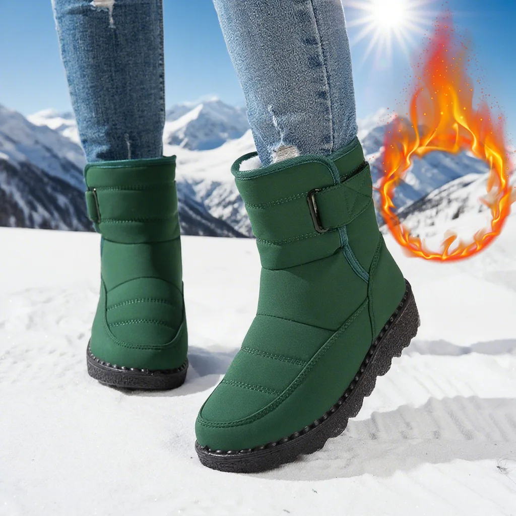 Damen-Winterstiefel bis zur Wadenmitte, wasserdicht, mit Kunstfell gefüttert, mit Klettverschluss, rutschfest, dicke Sohle, warme Outdoor-Stiefel für kaltes Wetter. – Detail 18