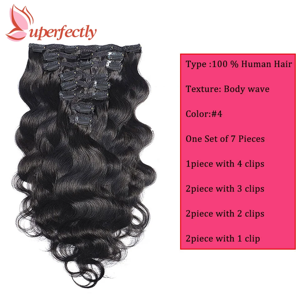 Body Wave Clip In Hair Extensions 100% Human Hair 7 Pieces Bone Straight Clip Ins Hair Extension Real Natural European Hair