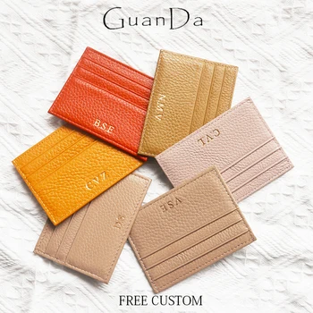 Custom Company Logo Cowhide Card Holder Woman Man Fashion Slim Mini Card Bag Genuine…