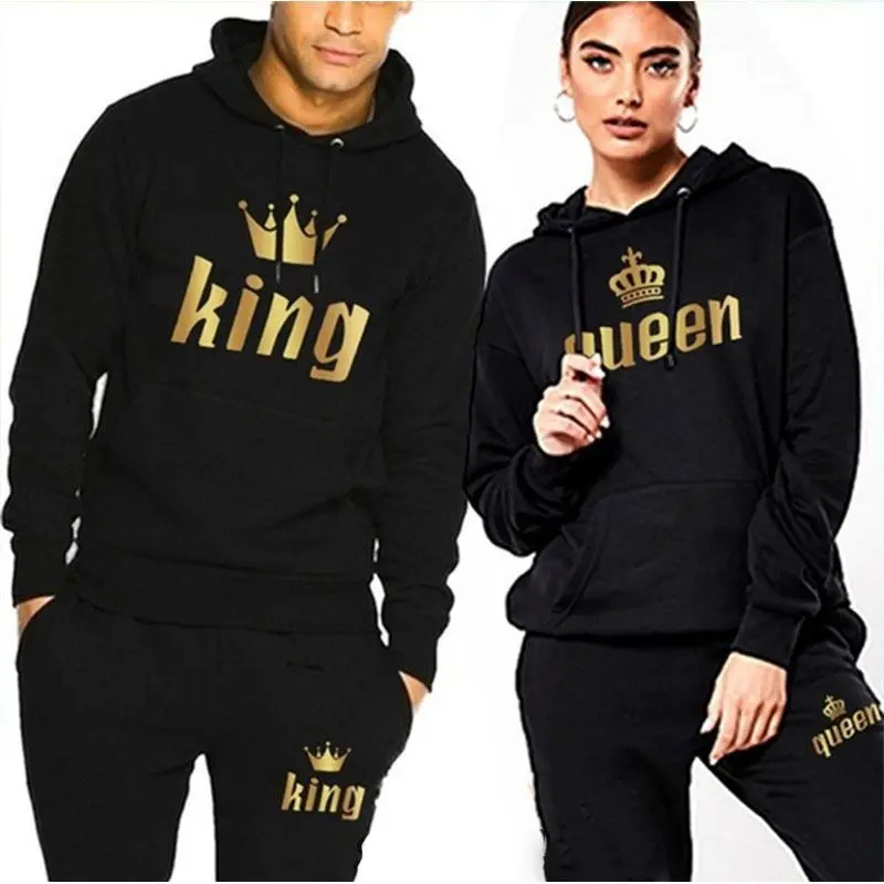 Cross-border AliExpress Couple Hooded Sweater Set Queen Band Long-sleeved Sportswear King Men's and Women's Suit