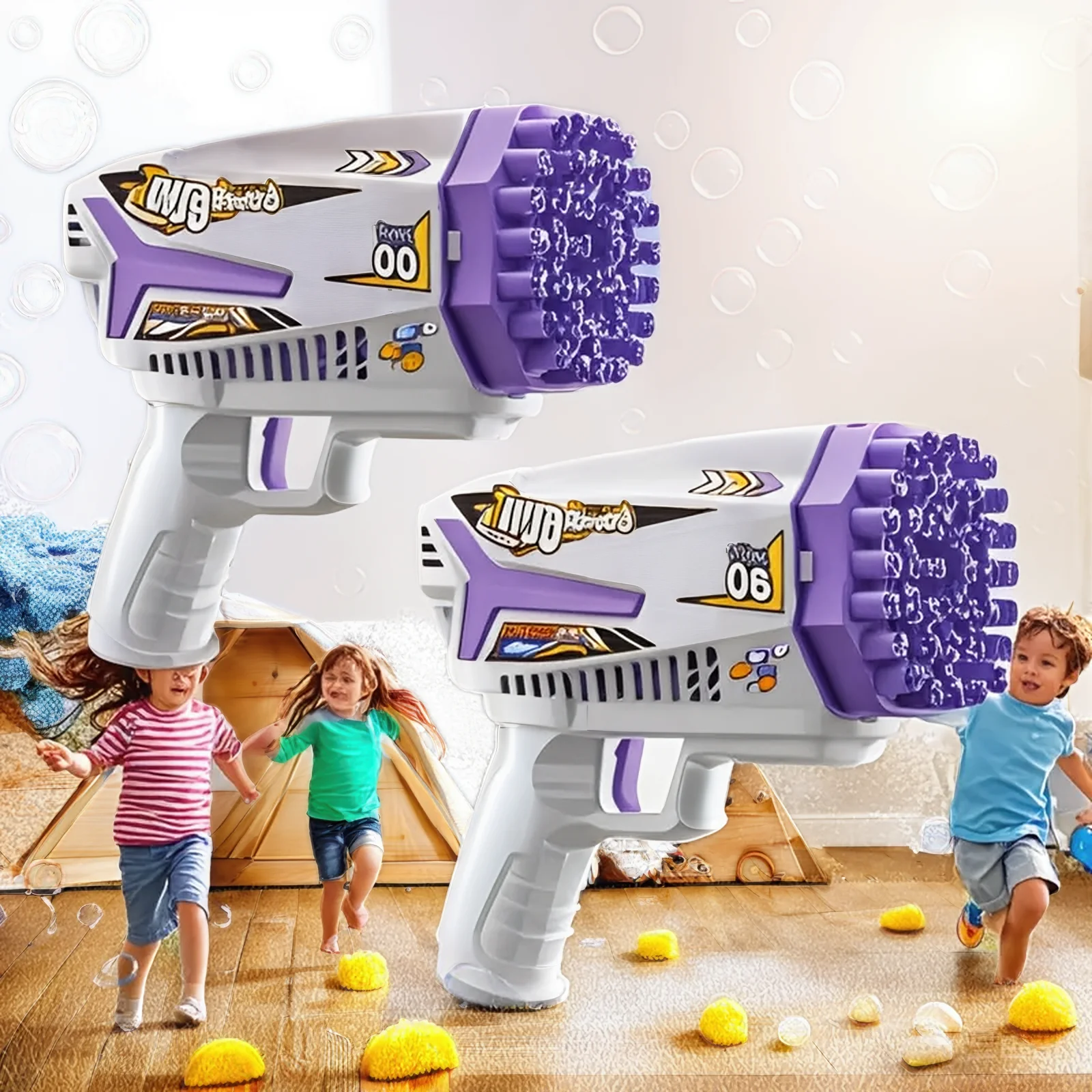 Amerikaans populair, kinderbubbelmachine speelgoedbubbelpistool, buiten jongen meisje spel speelgoed 2-pack bellenmachine, een van het kind