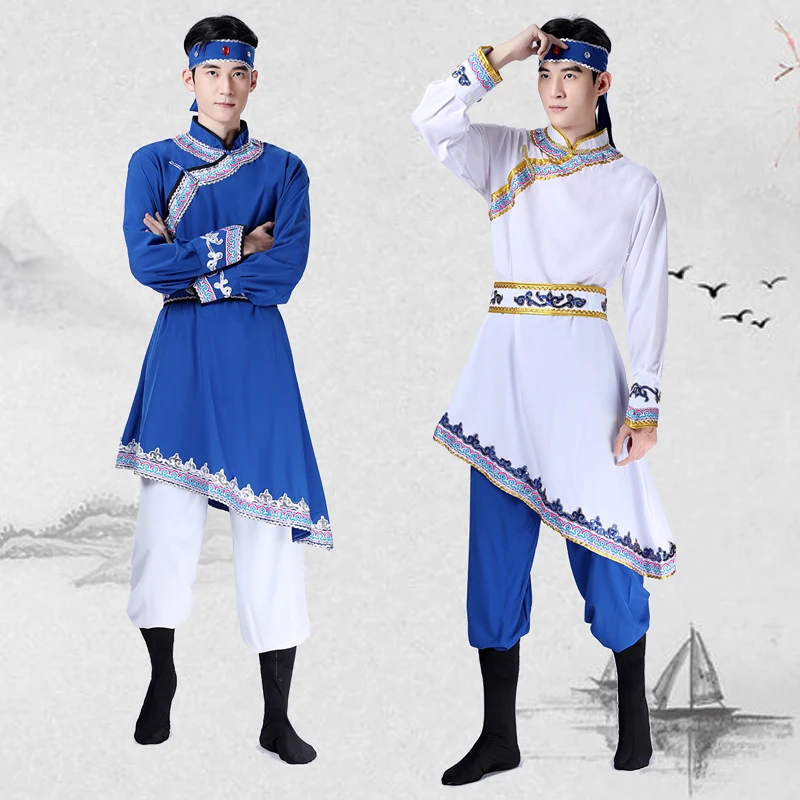 Costume de spectacle de danse mongole pour hommes, vêtements d'entraînement de danse tibétaine de Style chinois, tenue minoritaire