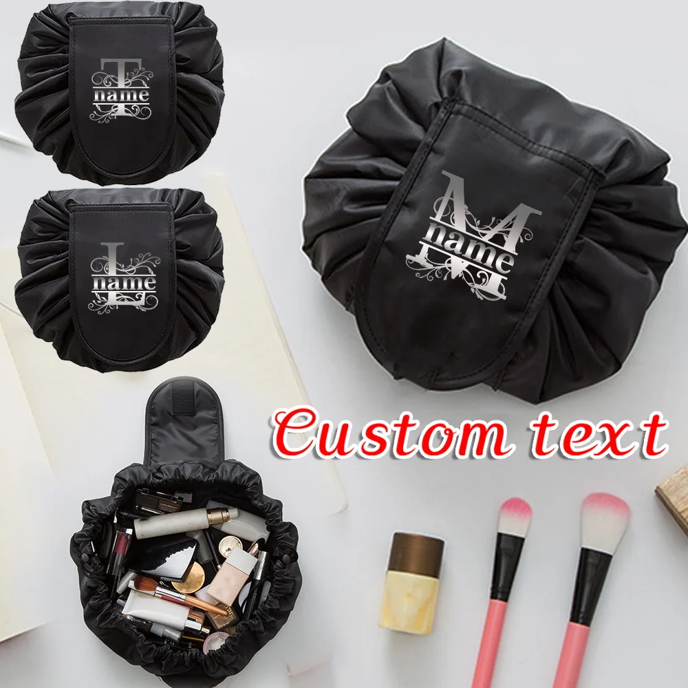 Customized Name Women's Drawstring Travel Makeup Bag Storage Bag Letter Printed Storage Bag Foldable Toiletries Handbag