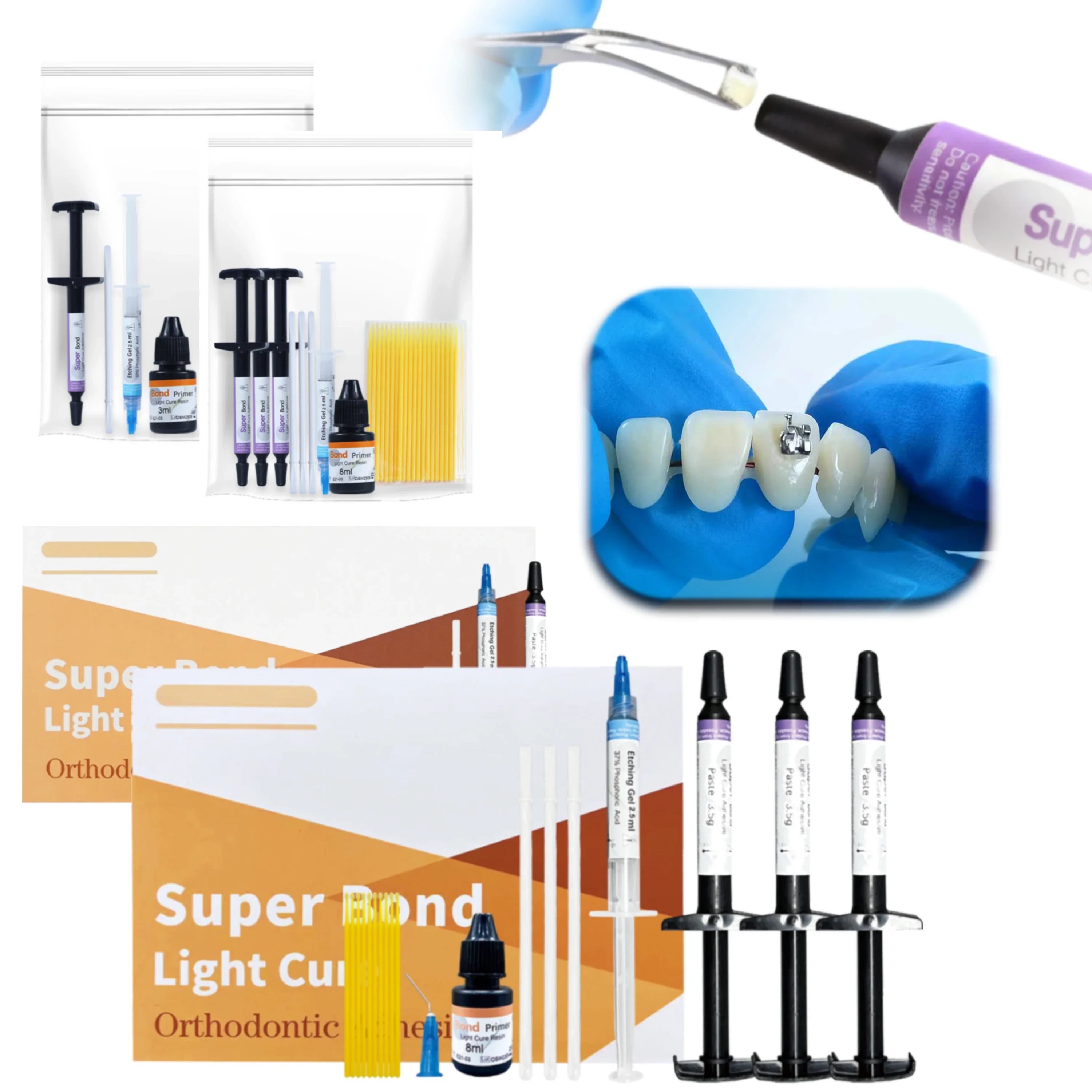 Orthodontic Light Cure Bonding Adhesive Kit For Metal Ceramic Brackets Buccal Tubes Braces Dental Clinic Material Bag & Box