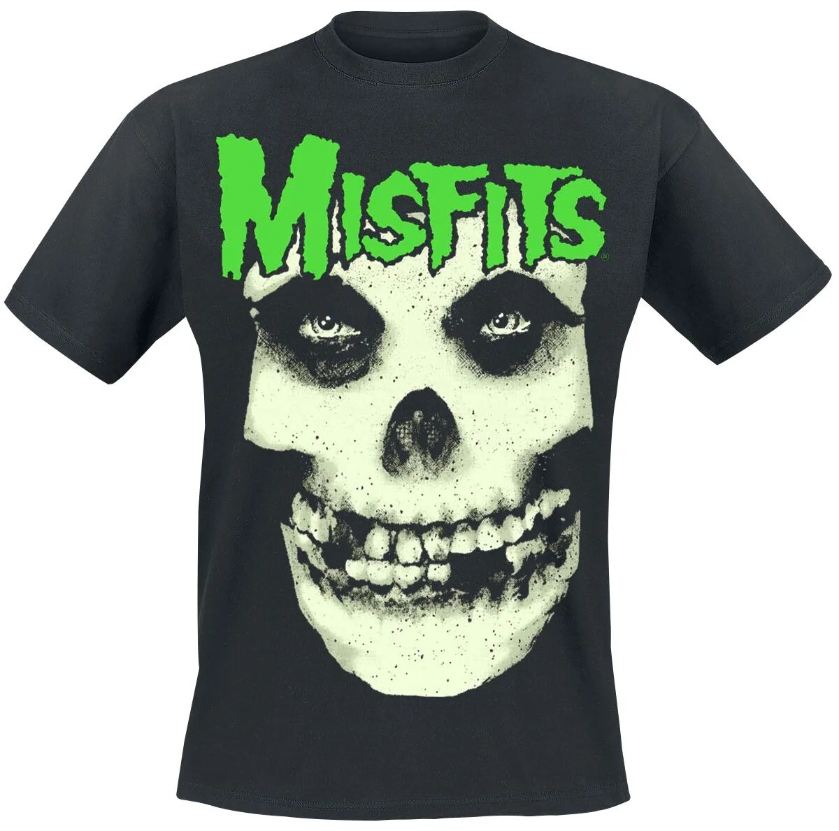 Misfits Fiend Skull T-shirt Soft Cotton Unisex Tee Black Background Neon Print Daily Casual Rock Band T-shirt