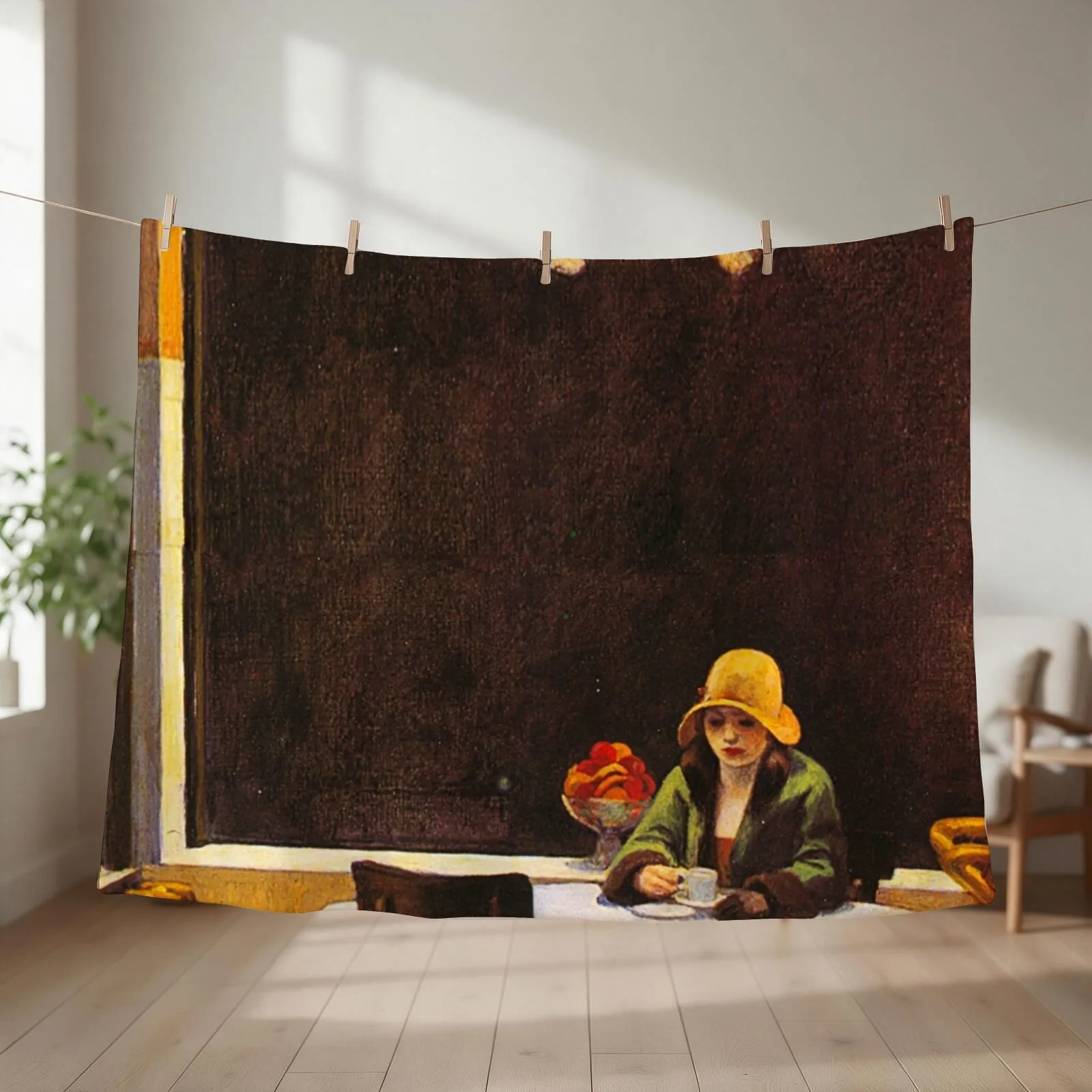 Vintage Edward Hopper Automat Throw Blanket couch cozy soft plush fuzzy picnic outdoor blanket