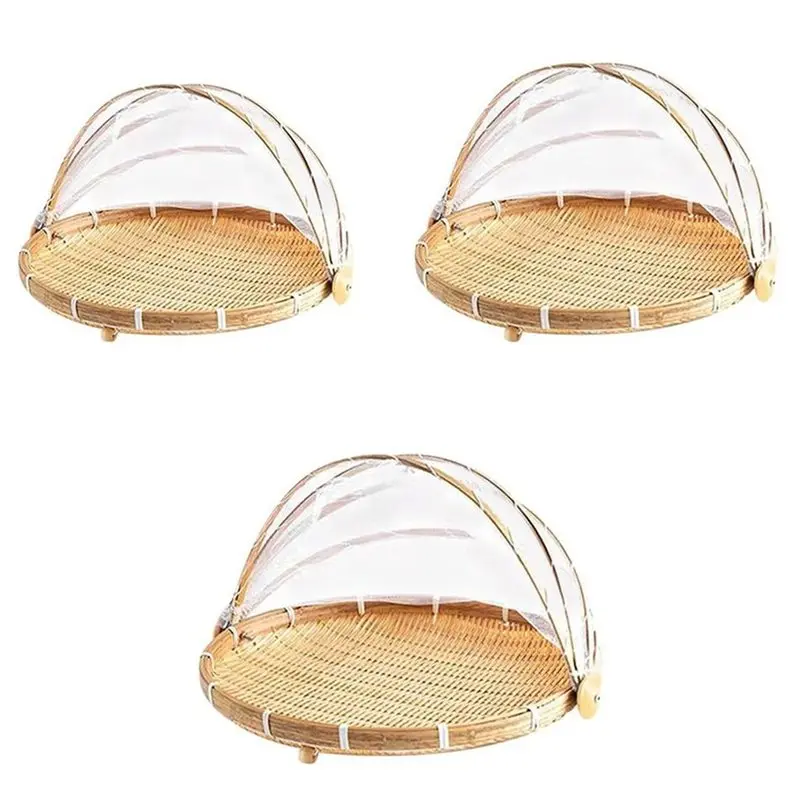 

J1UL1N Корзина-лоток для продуктов, пылезащитная, от насекомых и комаров, ручной работы, в форме палатки, для фруктов и овощей, сетчатая, для сушки, 3