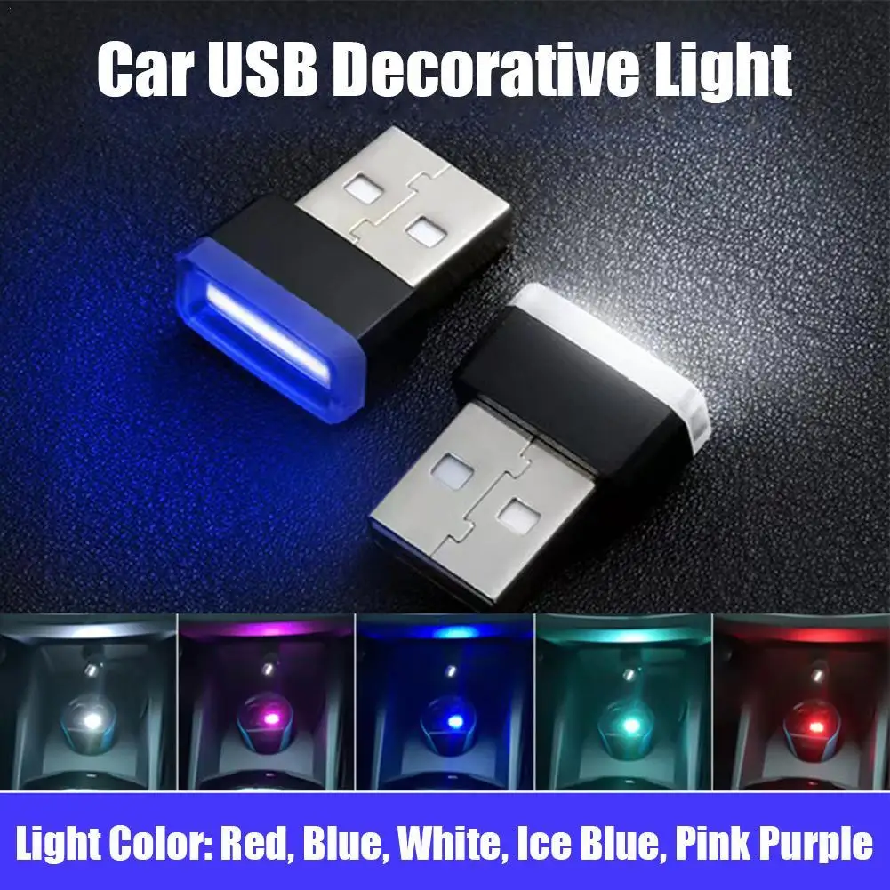 Car Mini USB Atmosphere Night Light Universal Decorative Light 0.3V 0.06 A USB Port For Cars Computers Laptops Ambient Lighting