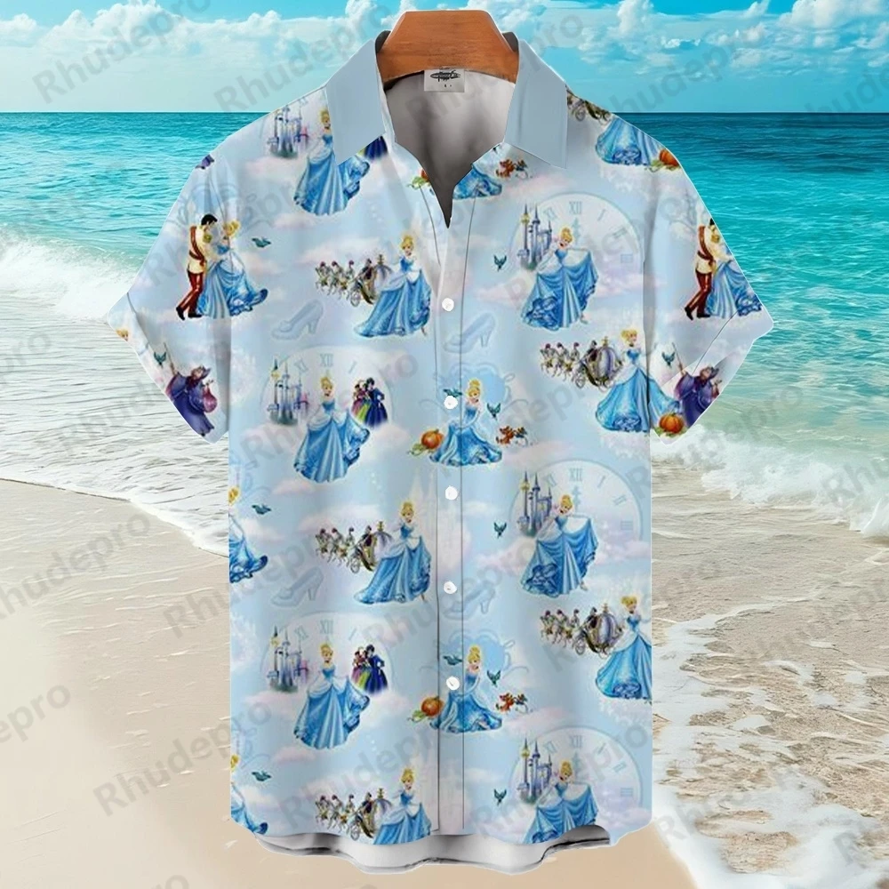 

Лето Disney Frozen 2025 года, гавайская рубашка принцессы Эльзы, мужская и женская повседневная пляжная рубашка с коротким рукавом в стиле Харадзюку