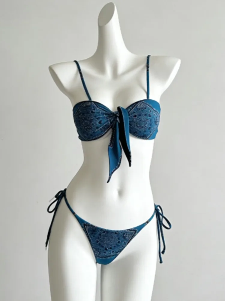 Sexy Stylish Lace Up Cut Out 3 Piece Bikini Set Women High Stretch Quick Dry Trendy Beach Outfit Summer Vacation Swimwear New