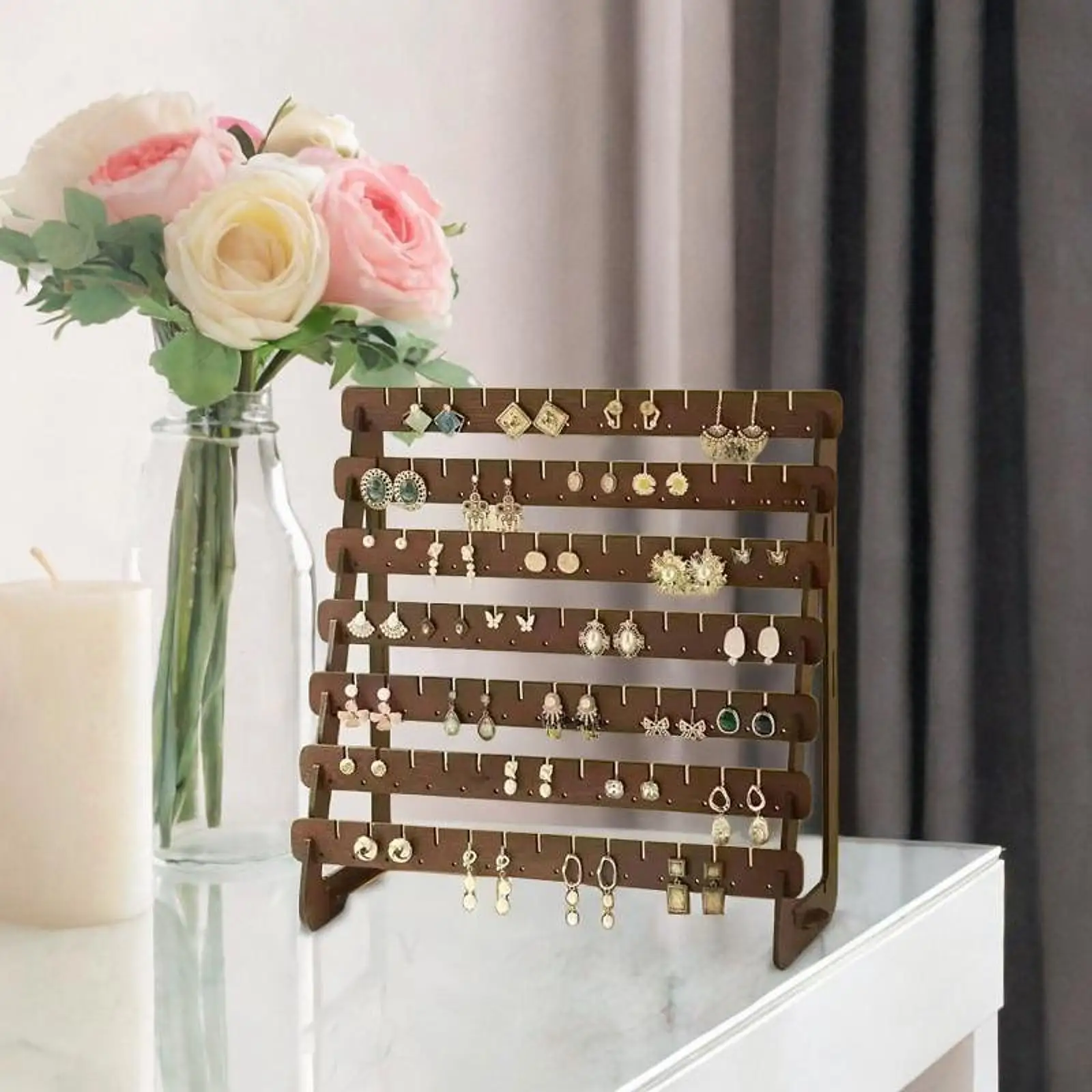 

Earring Display Neatly Elegant Wood Sturdy Storage Rack Decorative Earring Holder Organizer Jewelry Organizer for Store Rings