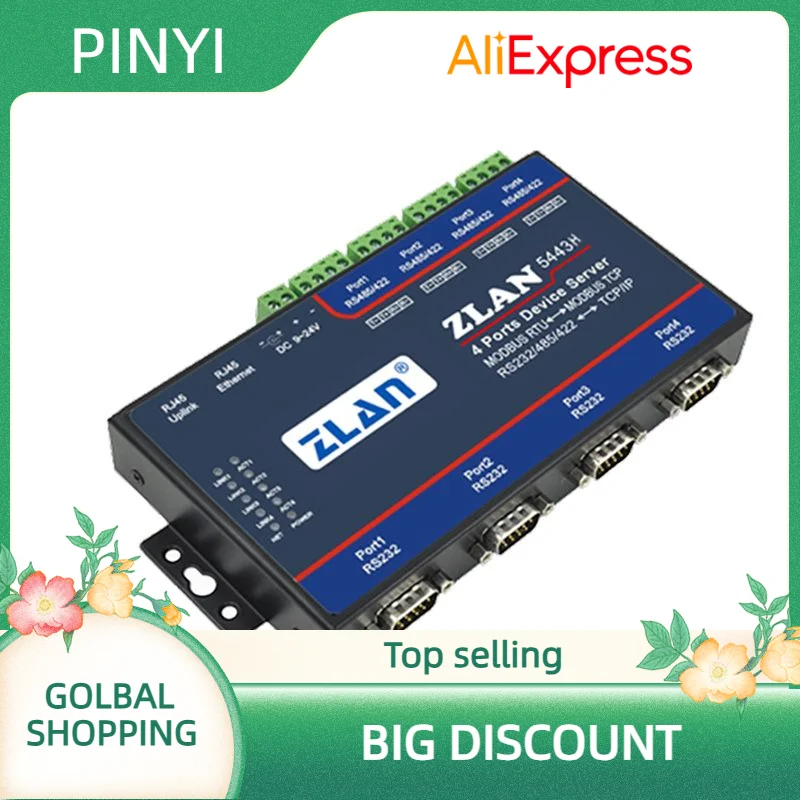 

4 port high baud rate RS232/485/422 to Ethernet serial prot server ZLAN5443H