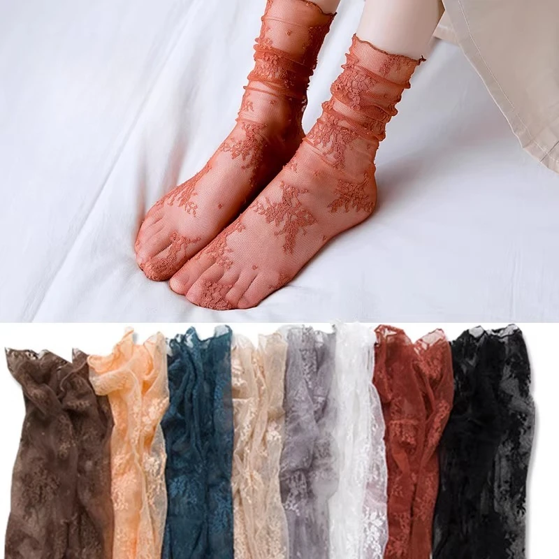 

Mesh Lace Socks Women Hollow Out Thin Breathable Summer Women Socks Korean Fashion Harajuku Retro Streetwear Middle Tube Socks