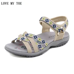 Women's Sandals Summer 2024 New Casual PU Non-Slip Print Gladiator Beach Hollow Out Open Toe Roman Shoes Woman Flat Heels Ladies