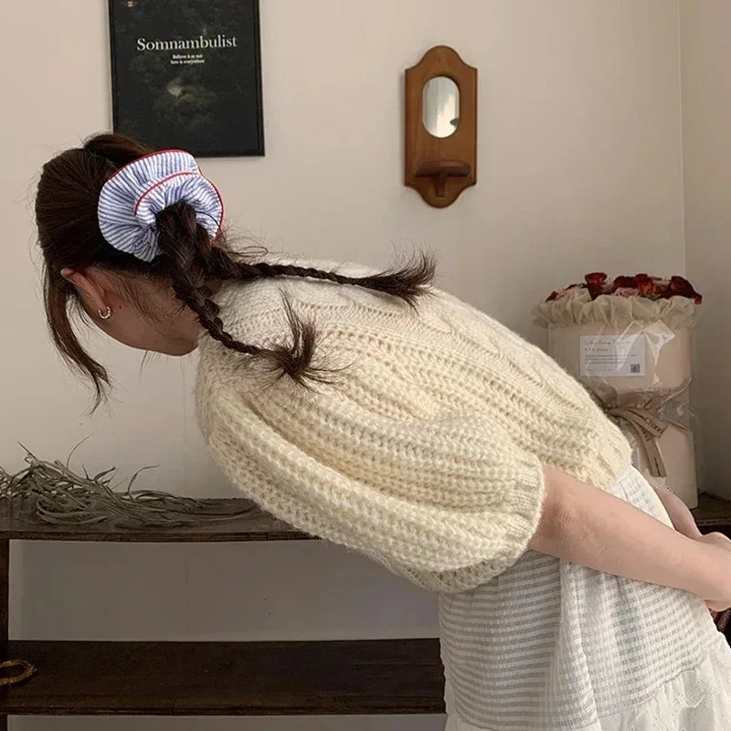 الكورية نمط موضة جديدة Scrunchies الأحمر تنحنح الأزرق مخطط الشعر التعادل الحلو الطازجة مطاطا رباط شعر الفتيات النساء إكسسوارات الشعر