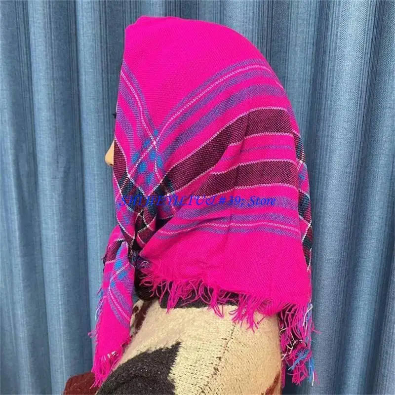 E21F Fashionable Checkered Headscarf Neck Wrap for Everyday and Travel Use All Age