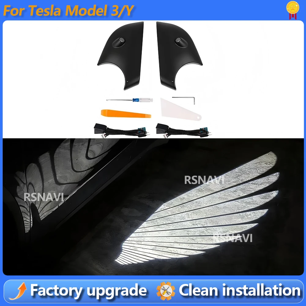 

Angel Wings Welcome Light For Tesla Model Y 3 Highland Romantic Atmosphere Dynamic Projection Floor Lamp Decorate Ambient Light