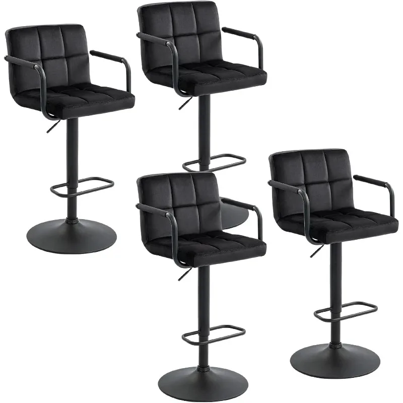 

Adjustable Bar Stool Swivel Barstools Set of 4 Counter Stools with Armrest and Footrest Upholstered Bar Chairs for Kitchen