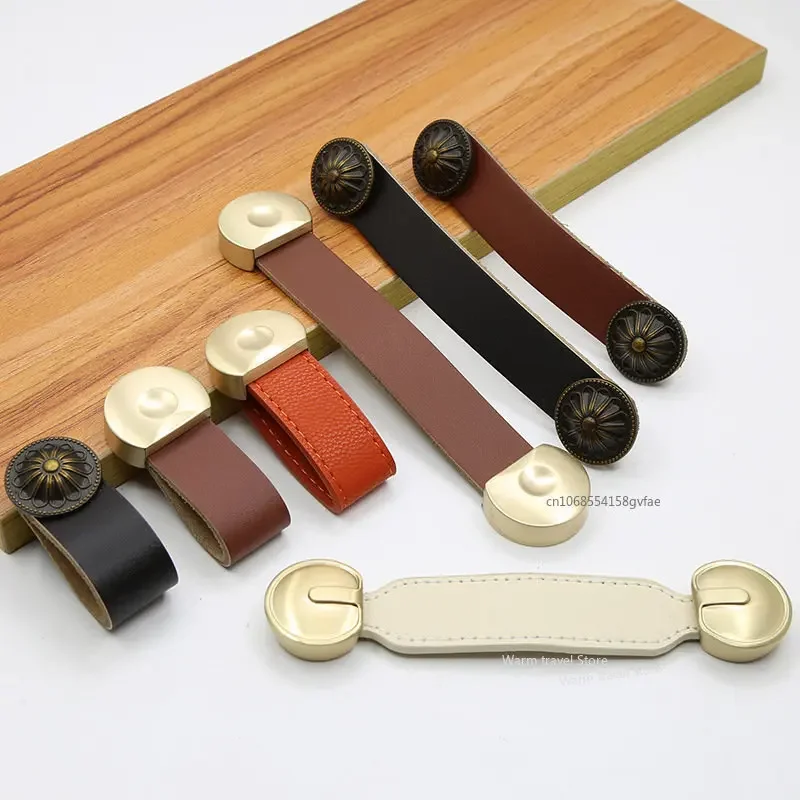 Leather Handle Black Brown Brushed Bronze Kitchen Furniture Drawer Cabinet Knobs Wardrobe Cupboard Handles Thicken Door Pull