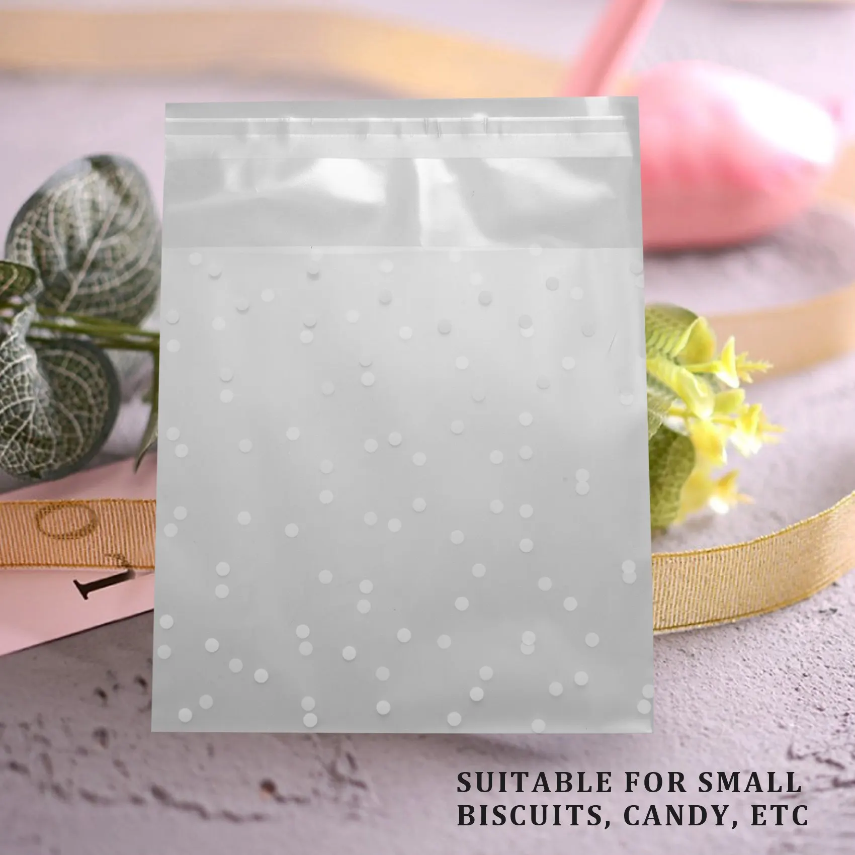 100pcs Frosted Cute Dots Plastic Pack Candy Cookie Soap Packaging Bags Cupcake Self Adhesive Sample Gift Bag 10cm