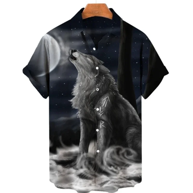 

Wolf Trendy Cool Retro Social Shirt For Men Blouse Hawaiian 3d Print Short Sleeve Hip Hop Men's Fashion Casual Camisas Floral