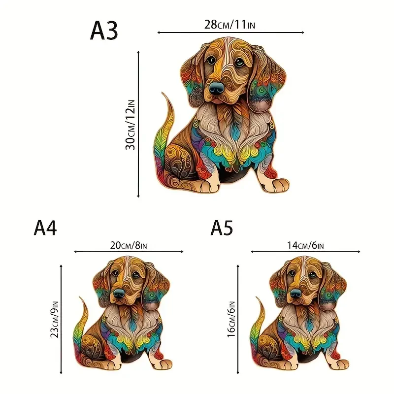 Colourful Dog Wooden Puzzle for Adults Kids, Animal Shaped Pieces Jigsaw Puzzles Toys, Christmas Gift Home Decor Family Game