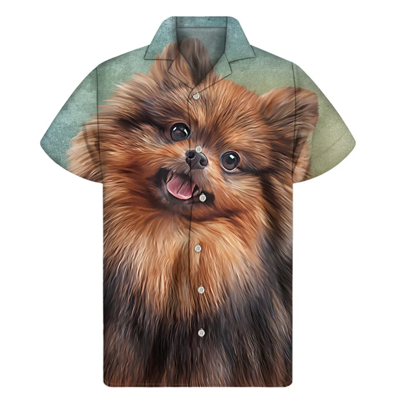 Vintage Hund Porträt Hawaii Hemd Männer Sommer Straße kurze Ärmel 3d gedruckt Tier Haustiere T-Shirts Tops Knopf Hemden Revers Bluse