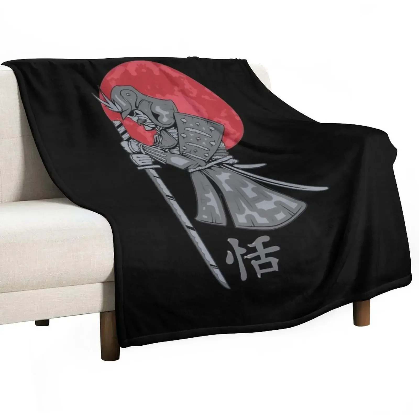 Samurai Sword Red Moon Kanji Print Throw Blanket Sleeping Bag blankets ands Winter beds Thermals For Travel Blankets