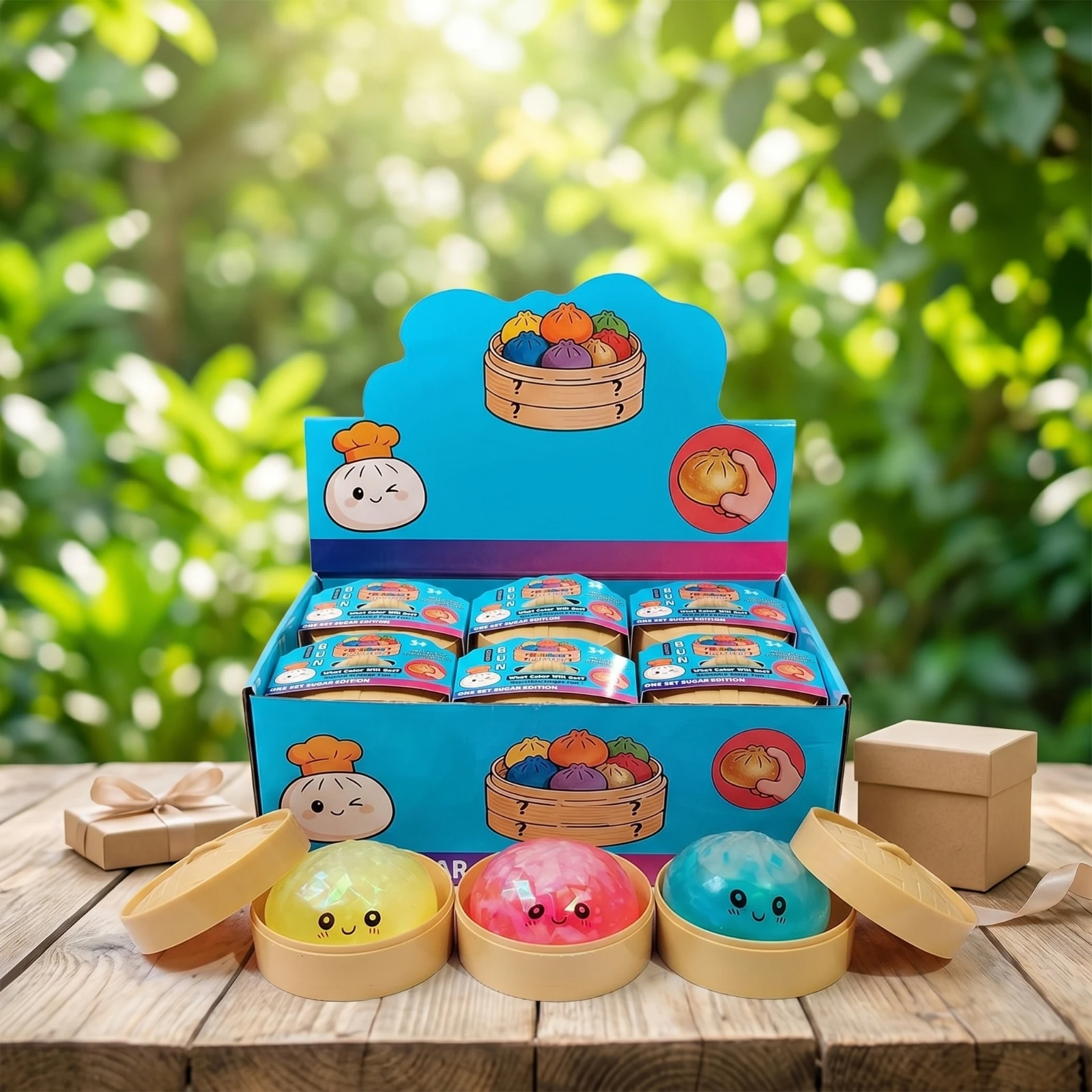 

12 Pieces Steamed Bun Squishy Glossy Bao Bun Toy Sensory Squishy Glitter Steamer Toy with Lid Cute for Children, Party Favors
