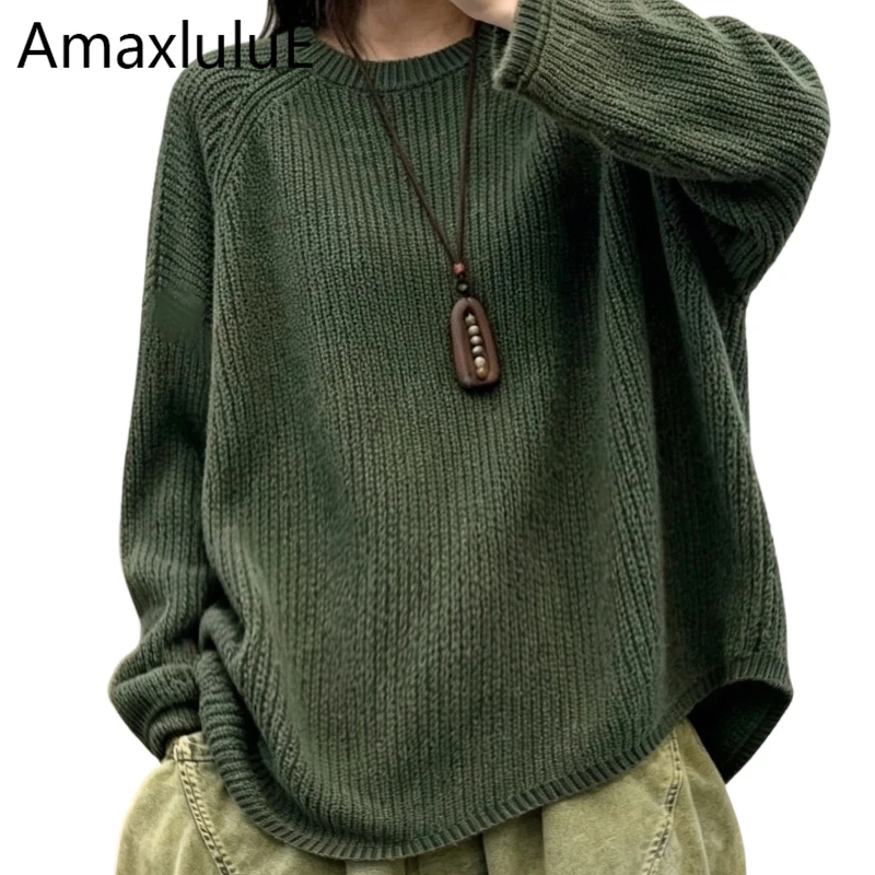 Amax LuluE 2026 Autumn Womens Fashion Jumpers Females Classic Korean Design Loose Sweaters Knitted Leisure Warm Solid Pullover