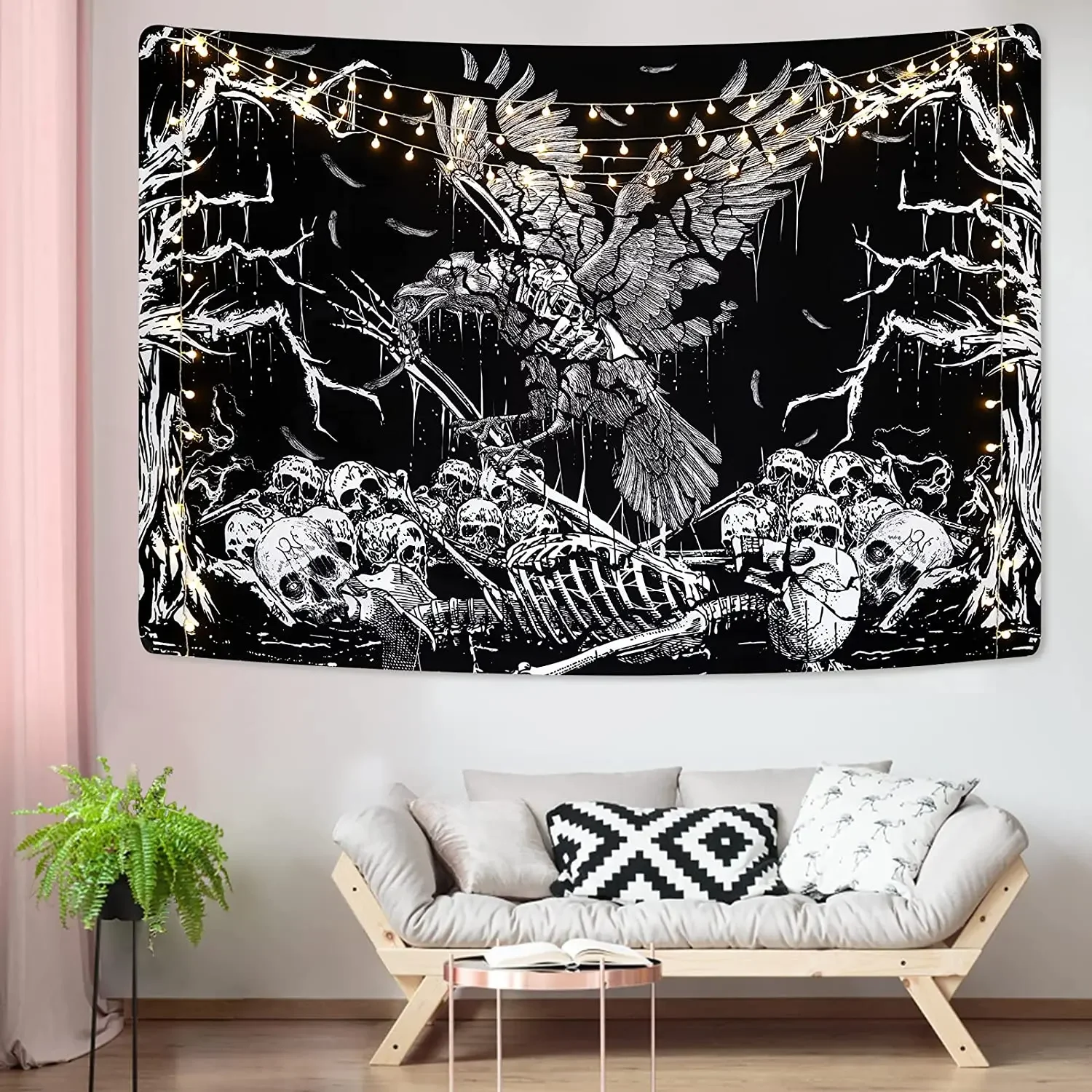 Gothic Skull Tapestry Black and White Skeleton Tapestry Wall Hanging for Bedroom Hippie Eyes Boho Home Decor Trippy Moon Cloth