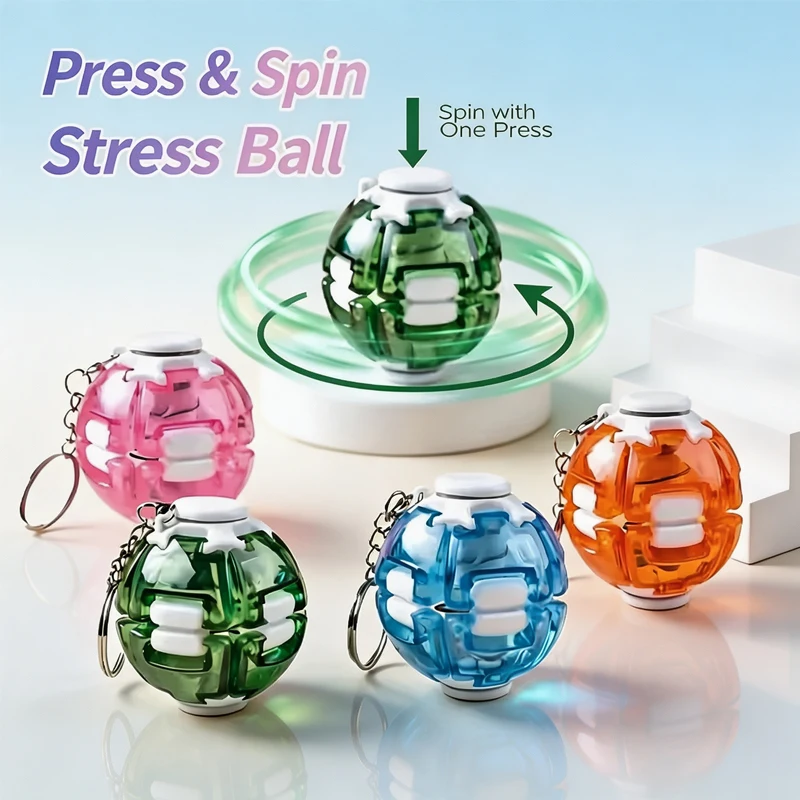 Fun Press Spin Fidget Ball Rotating Gyro Toy Crystal Fidget Spinner Ball Stress Relief Sensory For Adult Anti‑anxiety Toys