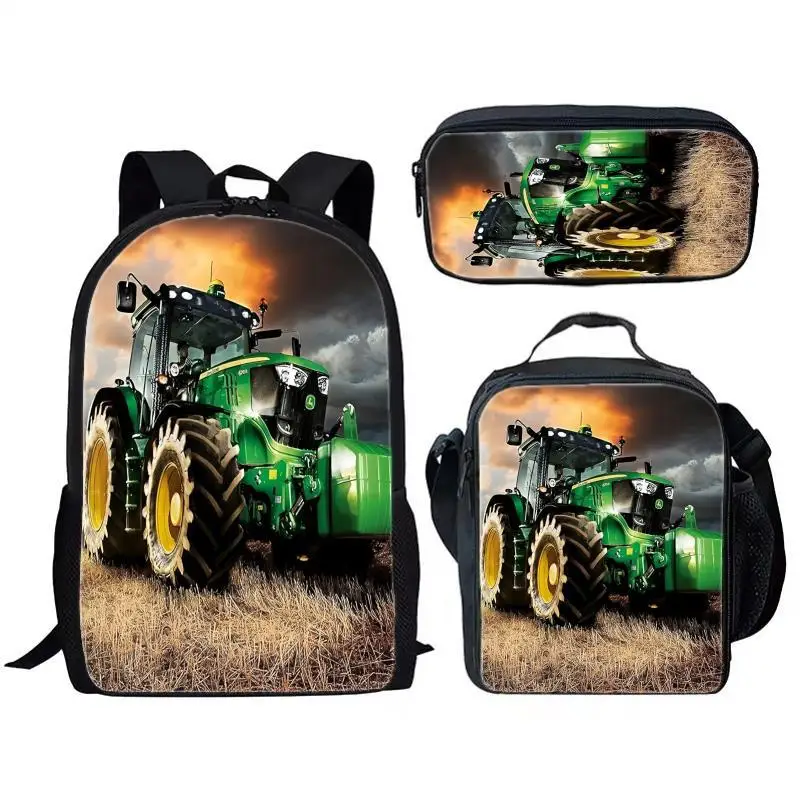 Classic Popular Farming Simulator tractor 3D Print 3pcs/Set pupil School Bags Laptop Daypack Backpack Lunch bag Pencil Case