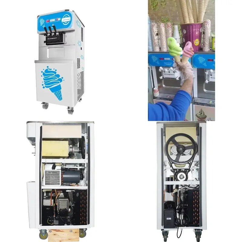 Oceanpower OP138 Ice Cream Machine for Three Flavor Soft Serve Ice Cream Softy Maker for Snack Business