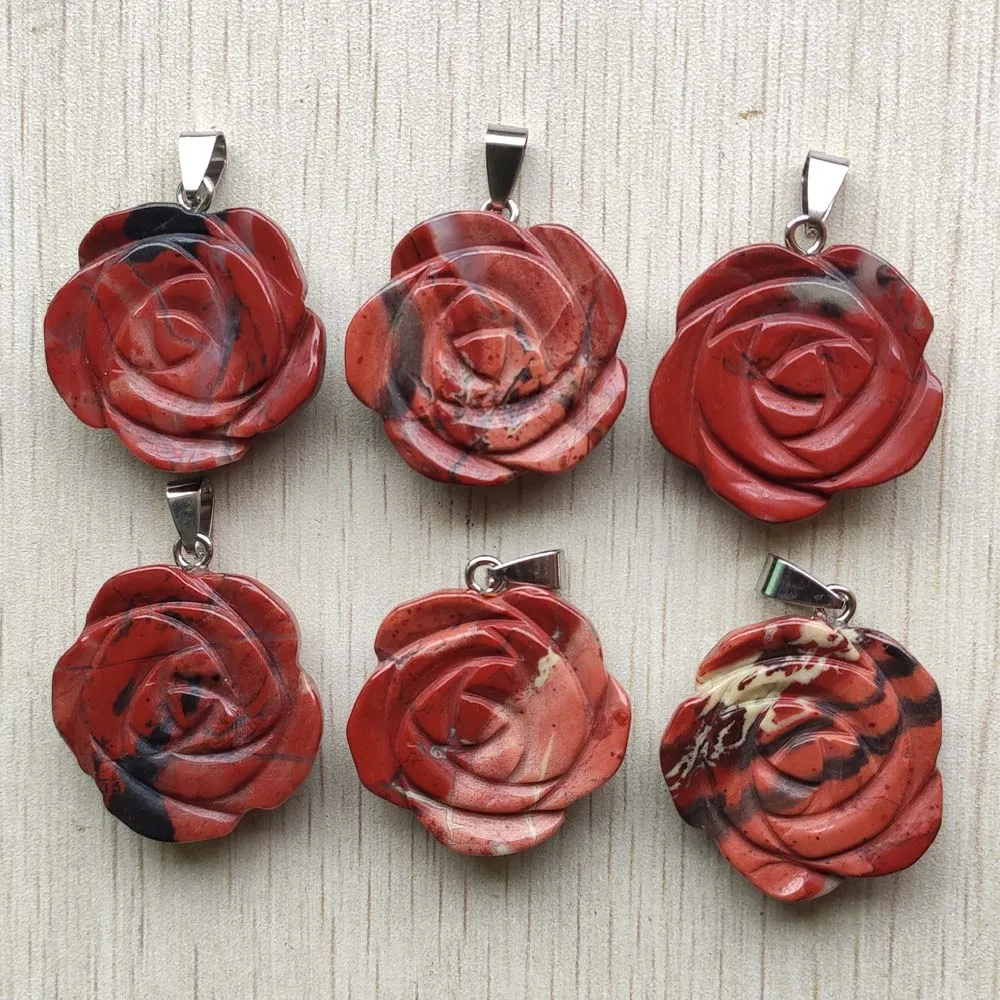 

wholesale 6pcs/lot good quality natural rainbow stone carved rose flower pendants charms jewelry Accessories free shipping