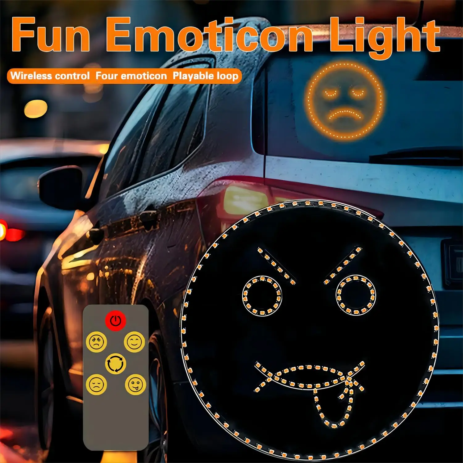 Car Funny Emoticon Light LED Sign Light Smile Emoticon with Remote 4 Modes Switched Control DIY Car Accessories Back Window Ligh