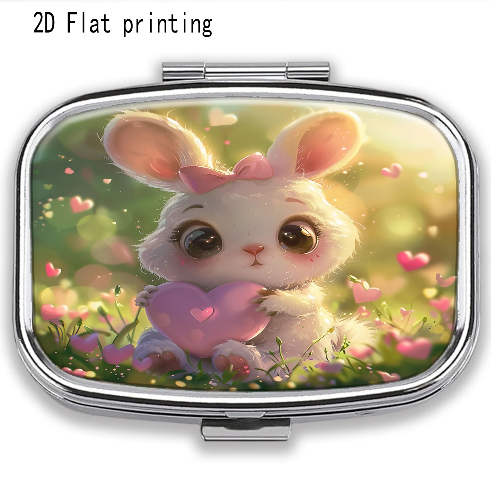 Bowknot Cute Rabbit Hugging Heart Metal Pill Box —— Portable Outdoor Pill Box, Available in 2 Shapes, with a Bowknot Cute Rabbit Hugging Heart Design, a Must-Have for Travel and Vacation, a Healing and Adorable Creative Gift. Bowknot Cute Rabbit Hugging Heart Pill Box, a Portable Medicine Storage Tool