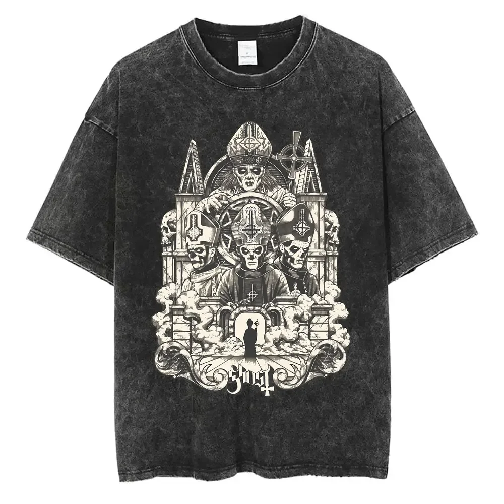 

Washed Vintage Ghost Band T Shirt Male Gothic Rock Metal Music Merch T-shirts Summer Men Women Fashion Casual Oversized Tshirt