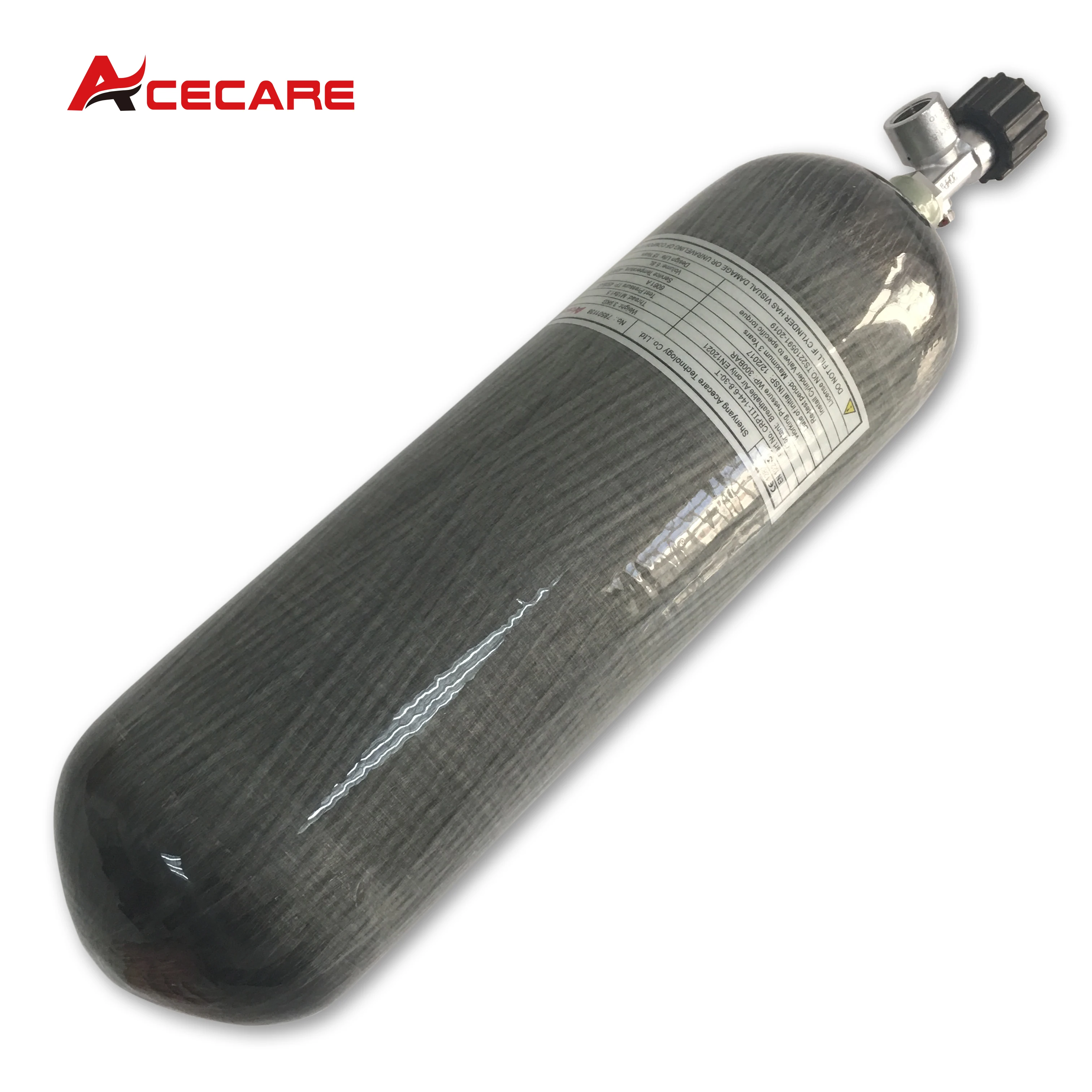 Acecare Carbon Fiber Cylinder 6.8L CE 4500Psi 300Bar 30Mpa Air Tank HPA with Valve M18*1.5 Threading For SCBA Diving Fire Safety