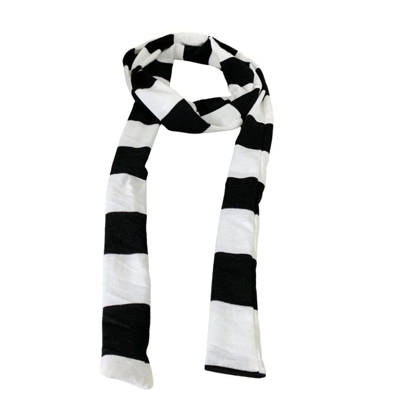 Women Spring Summer Stripe Pattern Scarf Thin Neckerchief Y2k Style Colorful Thin Knitted Neck Guard Lightweight