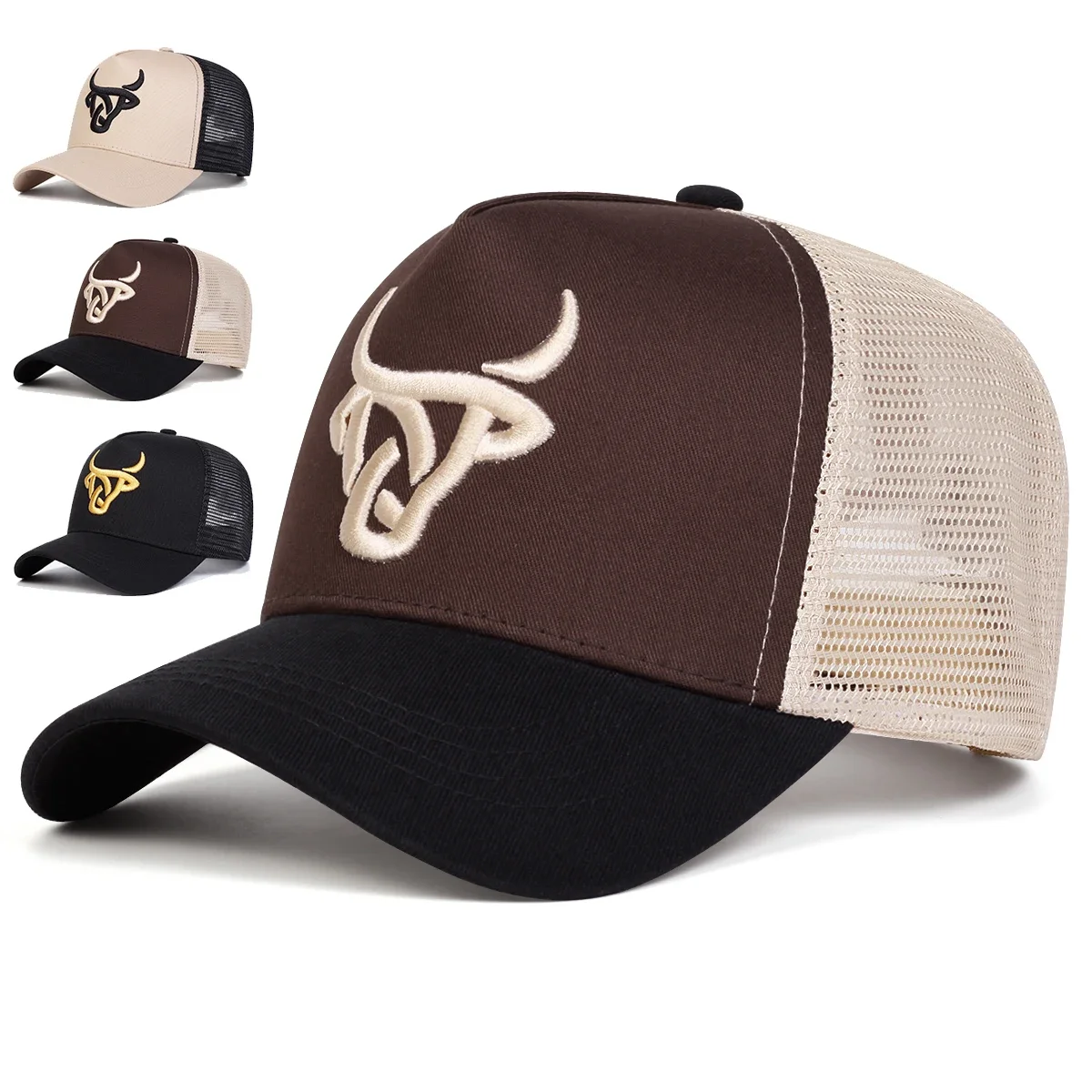 Gorras de béisbol unisex con bordado de cabeza de buey, gorras casuales ajustables, gorras de protección solar para exteriores de primavera y verano