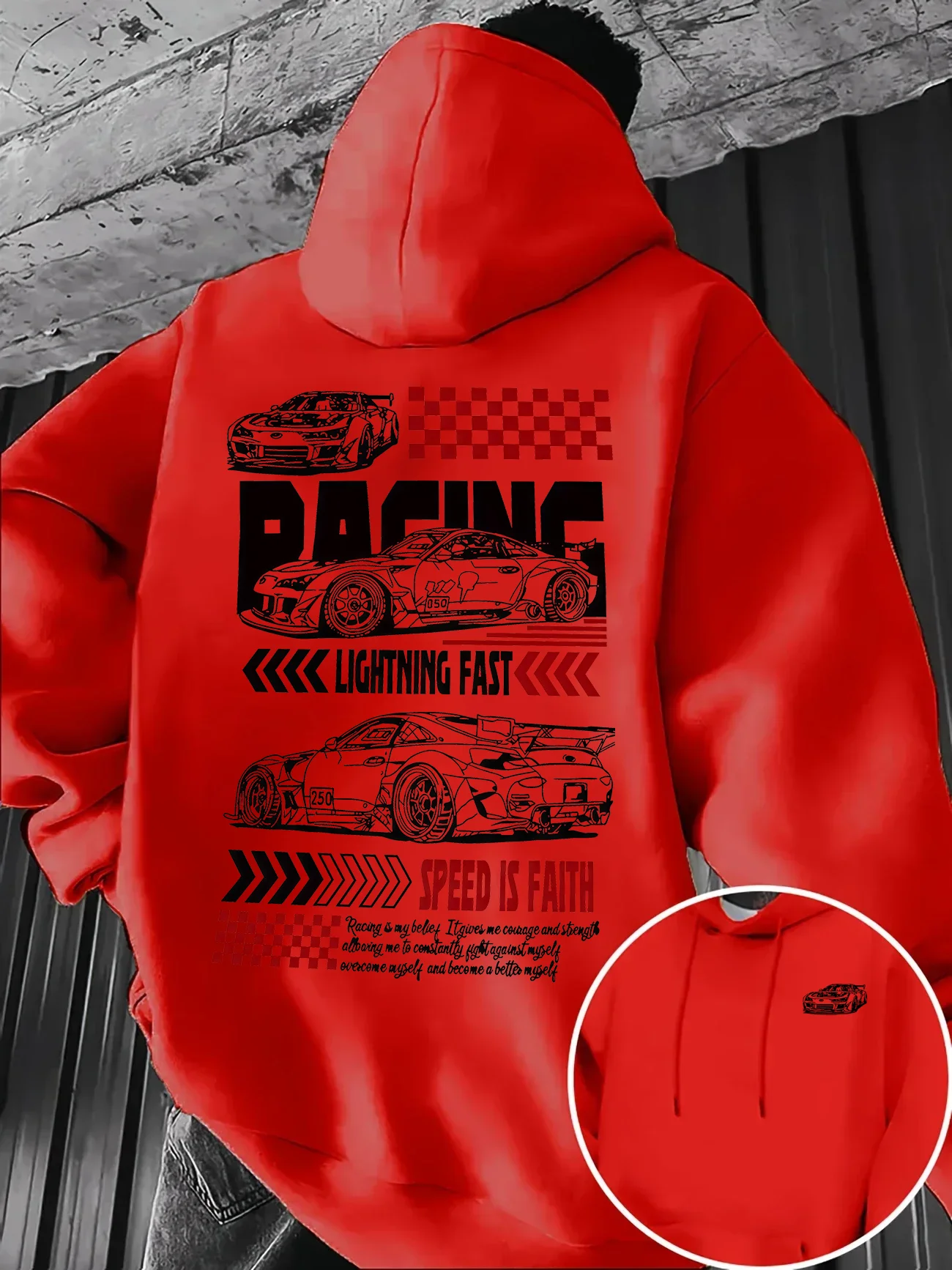 Herren JDM Racing Car Print Hoodie Herbst Winter Speed-Thema Lockerer Motor-Streetwear Kapuzenpullover Outdoor Warm und Bequem – Detail 6
