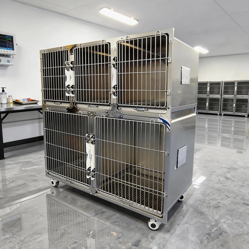 2-Level Stainless Steel Metal Tray Dog Cage Expandable Easy Disassembly Washable Chew-Proof Training Crate Solid Pattern Simple