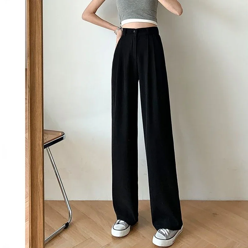 Lucyever Spring Autumn Women's Wide Leg Pants Loose High Waist Casual Trousers Woman Korean Style Solid Office Straight Pants