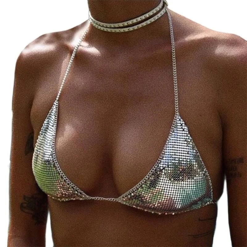 

Creative Metal Chest Chain Hollow out Underwear Bra Party Camisole for Women
