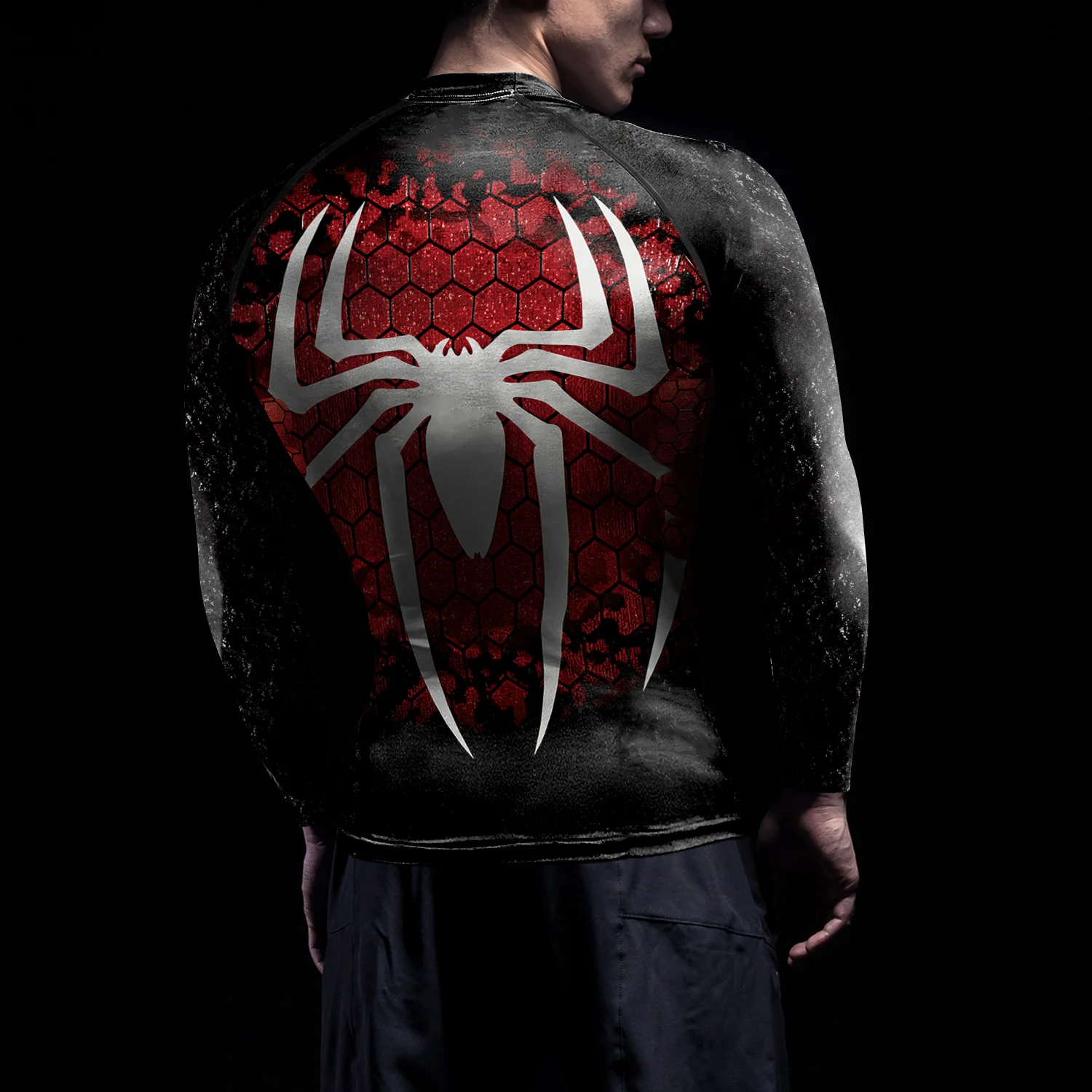 

Miniso Halloween Cosplay Superhero Compression Shirts Men Spider Pattern Printed Costume Tee Shirt Gym Sportwear Rash Guards