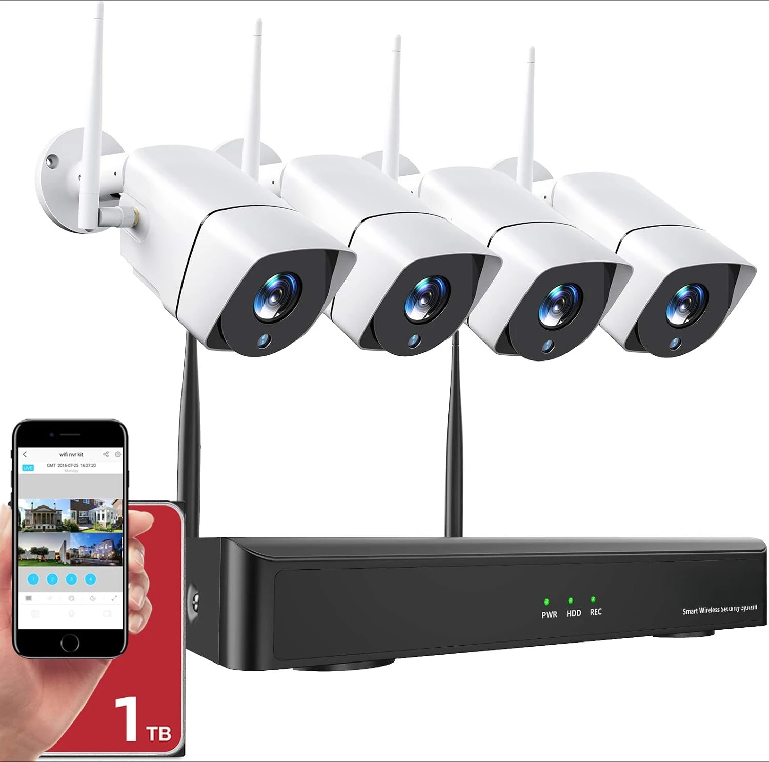 Security Camera System Wireless,Firstrend 1080P 8CH Wireless Home Security Systems with 4 pcs 2MP Full HD Cameras 1TB HDD Night