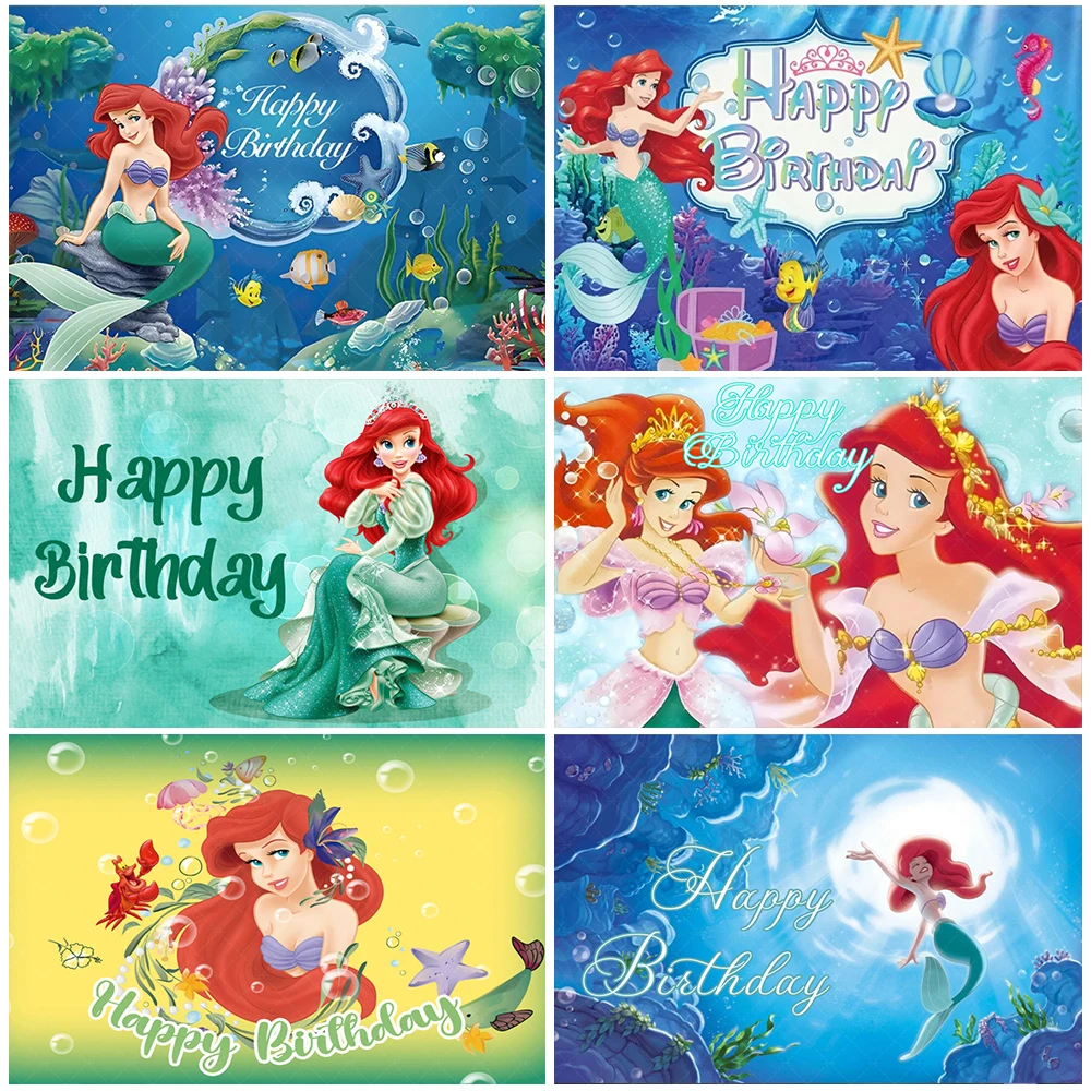 

Disney Ariel Princess Theme Backdrop Little Mermaid Birthday Decorations Girl's Birthday Gifts Baby Shower Supplies Party Props