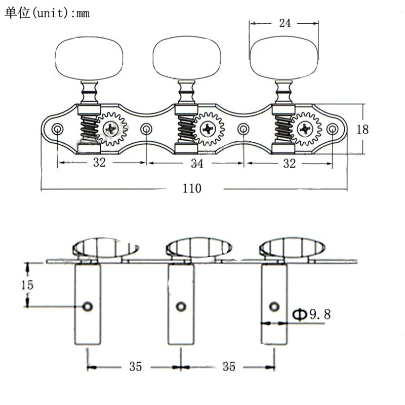 EIN Satz Kaffee, großer quadratischer Knopf, Stimmwirbel für klassische Gitarre, Stimmwirbel, Mechaniken, Musikinstrumentenzubehör – Detail 7